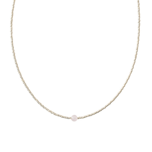 Flora Rose Quartz Silver Colored Necklace