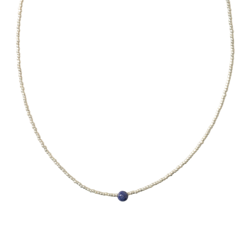 Flora Lapis Lazuli Silver Colored Necklace