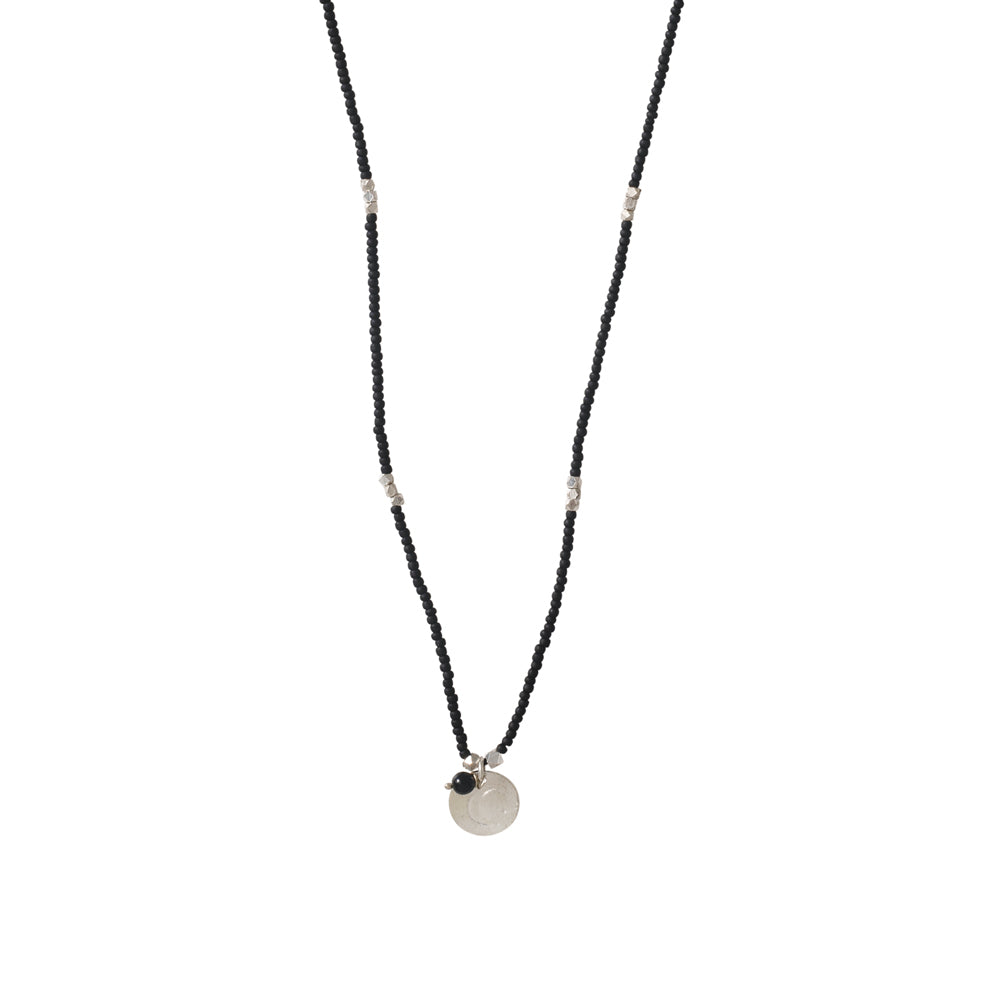 Truly Black Onyx Moon Silver Colored Necklace