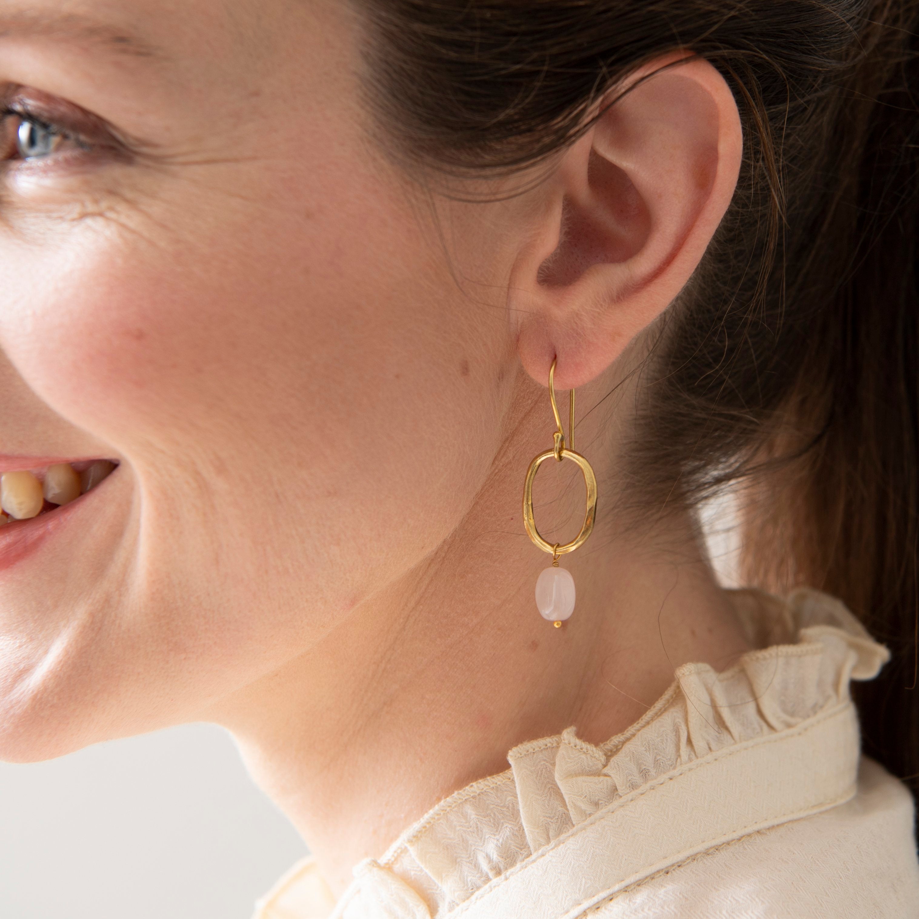 Graceful Rose Quartz Gold Plated Earrings